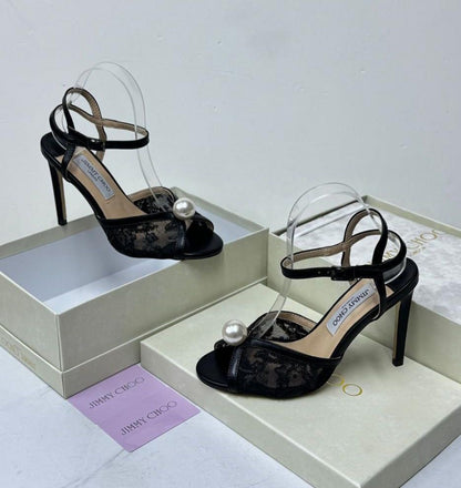 Jimmy Choo Sacora 85 - black floral lace - 9cm (Copy)