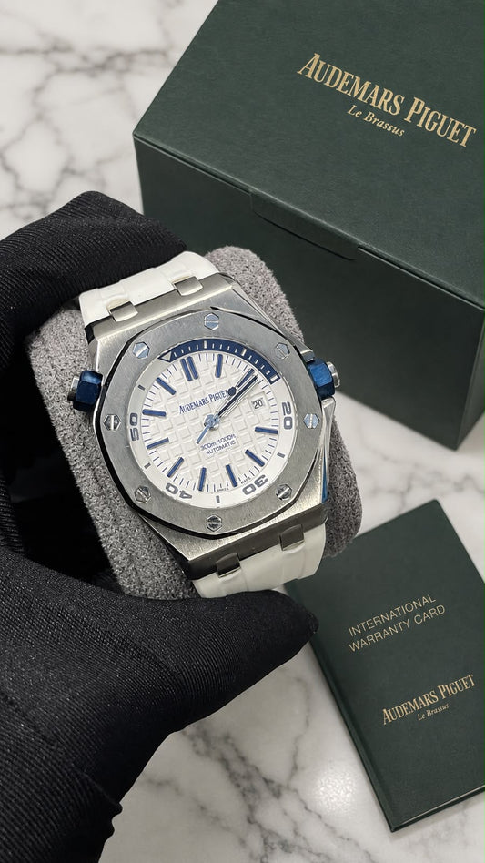 AP Royal Oak Offshore Diver with a white dial and rubber strap.