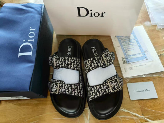 Dior Aqua Slides - Black Beige Oblique