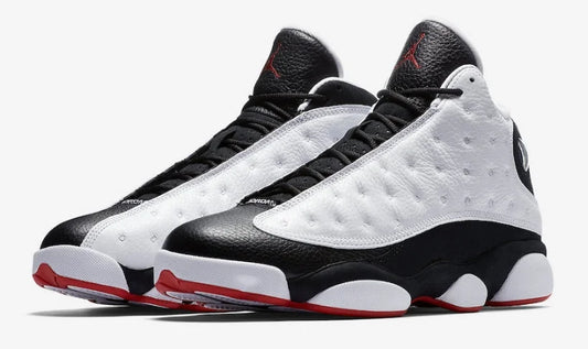 Air Jordan 13 Retro "He Got Game" sneakers in a white, black, and red